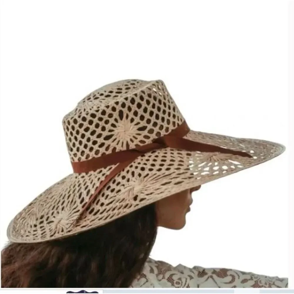 Veronica Beard Meringue Raffia Straw Wide Brim Sun Hat Natural S M NWT 298 - Picture 2 of 15